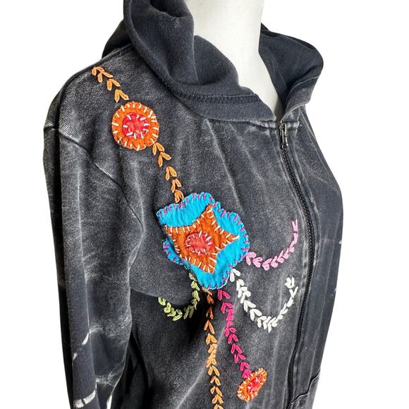 Rising International Y2K Embroidered Long Line Jacket Grey Hoodie XL Zip Cotton - Picture 10 of 10